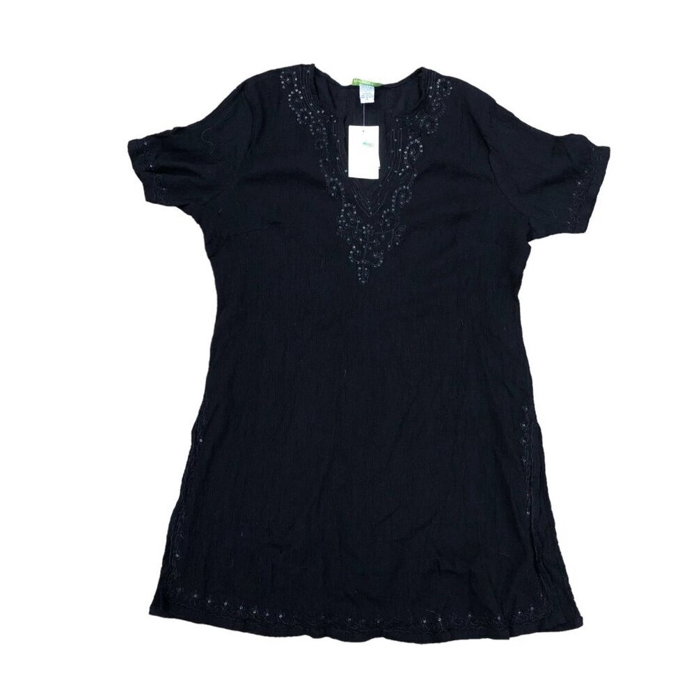 PINEAPPLE COVE Tunic Dress 2X Women Black Short Sleeve Pullover Swim Cover Shirt